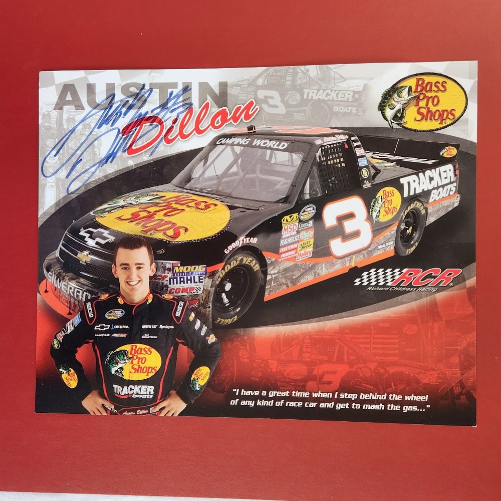 AUSTIN DILLON #3 SIGNATURE ON RCR BIOGRAPHY CARD, NASCAR, BASS PRO